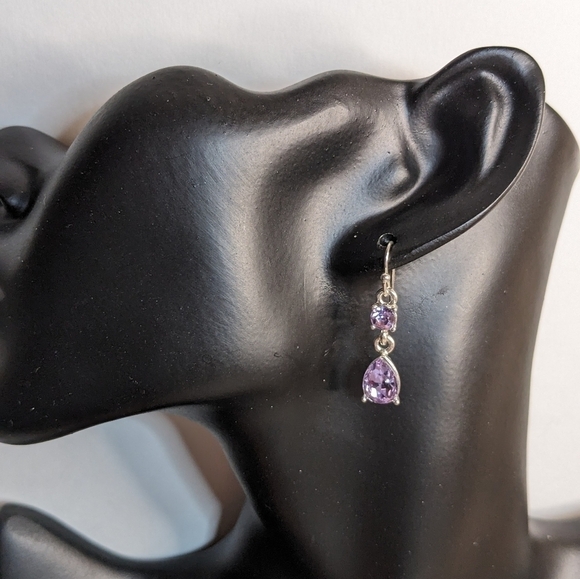 Purple Crystal and Silver Tone Dangle Earrings - Picture 1 of 3